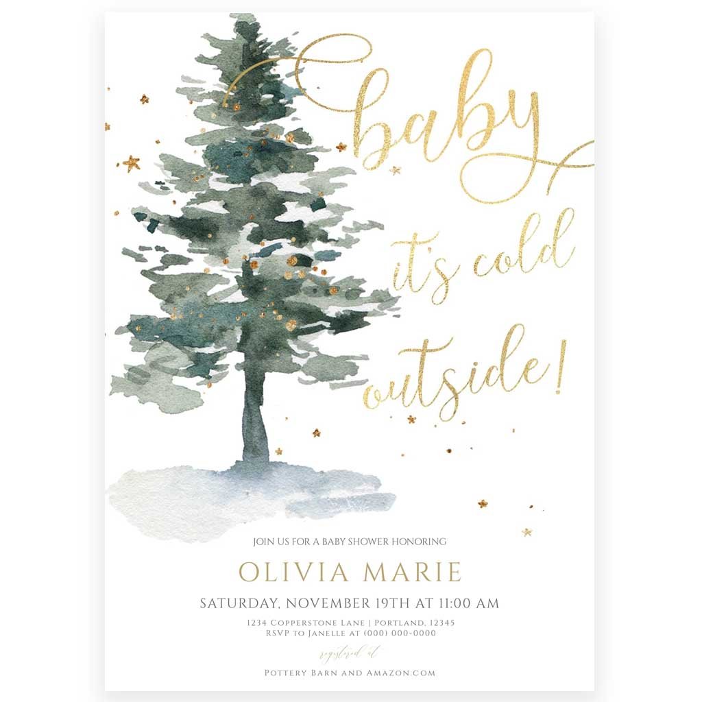 Winter Evergreen Baby Shower Invitation, image size:1024x1024