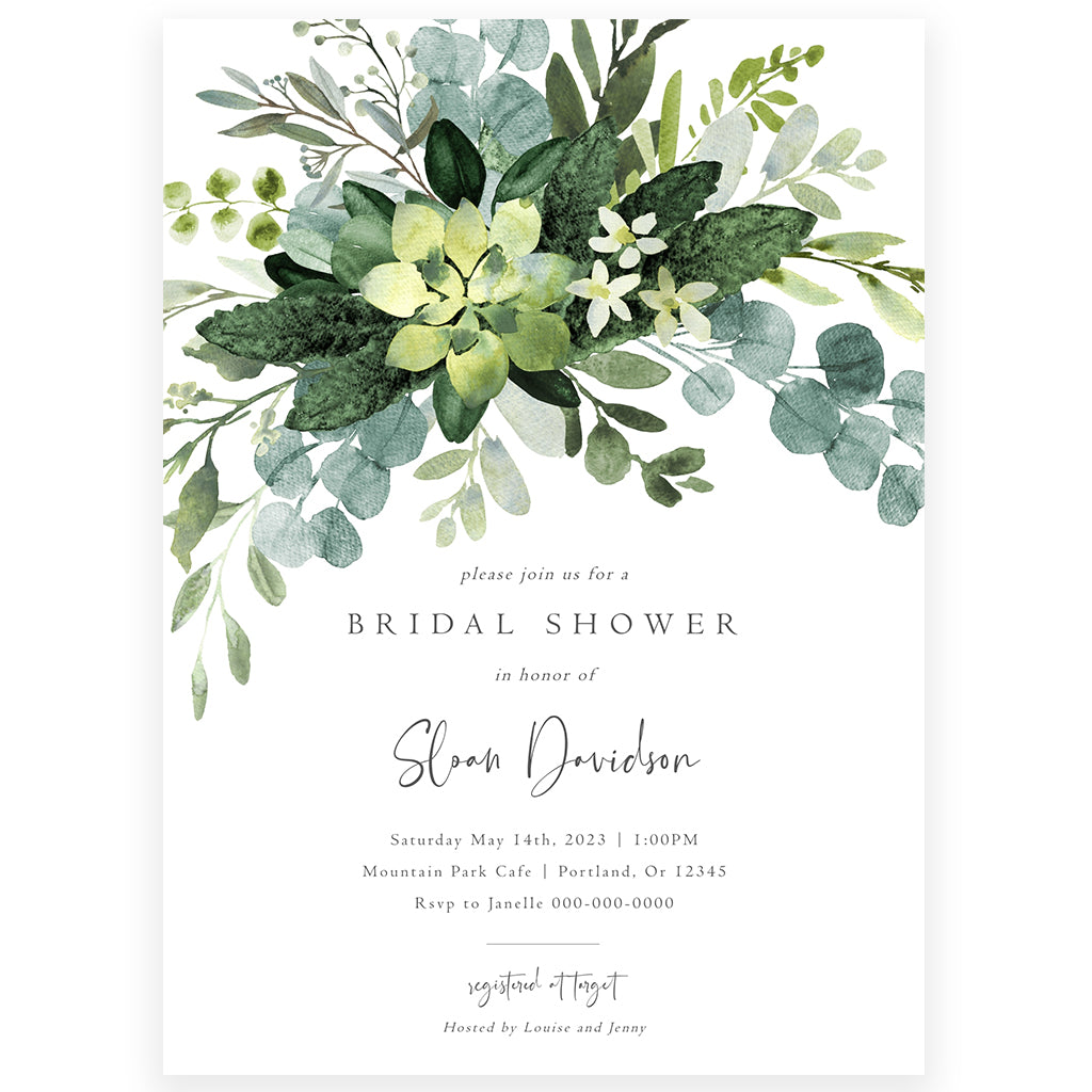 succulent bridal shower invitations Eucalyptus Greenery Bridal Shower Invitation
