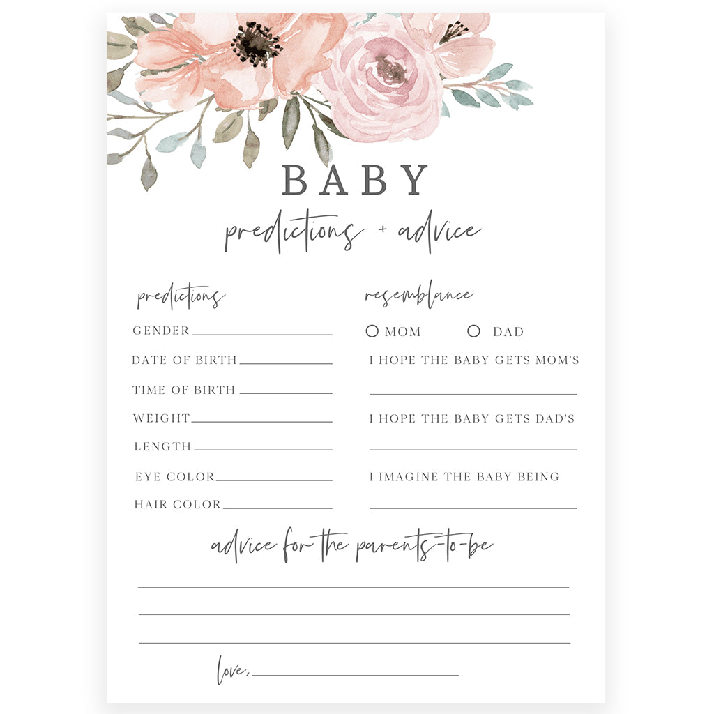 Baby Predictions and Advice Card | Forever Your Prints for Advice For Parents To Be Free Printable