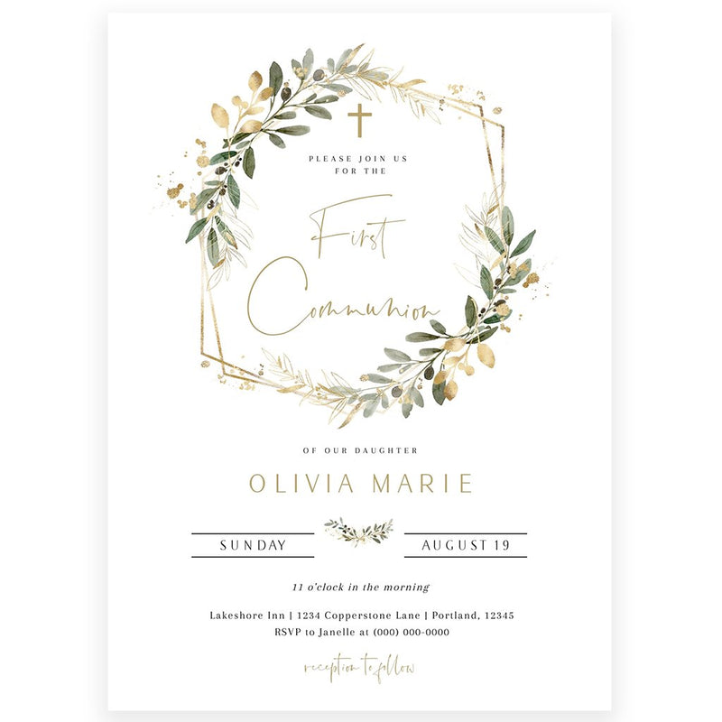Greenery First Communion Invitation | www.foreveryourprints.com
