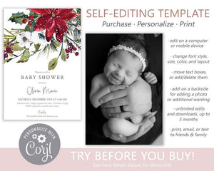 Winter Poinsettia Baby Shower Invitation | www.foreveryourprints.com