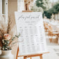 Wedding seating chart sign with "Please Find Your Seat" script heading, black serif guest list layout, editable with Corjl | www.foreveryourprints.com