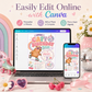 Capybara birthday invitation with roller skates, heart sunglasses, disco ball, rainbow, daisies, cherries, and colorful retro girl birthday party details