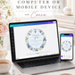 Editable blueberry baby shower round thank you sticker Canva template with watercolour blueberry wreath, white blossoms, blue ribbon bows, and script typography on a soft blue background