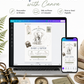 Grand adventure elephant baby shower invitation with baby elephant sketch, vintage binoculars, specimen tag, safari postage stamp, map details, and compass accents