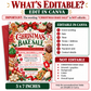 Christmas bake sale flyer with red and green lettering, gingerbread cookies, cupcakes, brownies, festive bows, and baking tools