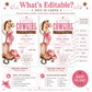 Little cowgirl baby shower invitation with a stick horse, pink cowgirl boots, hat, and bandana in pink and brown