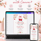 Cherry baby shower invitation with watercolor cherries, pink cherry blossoms, leafy branches, pink bow, elegant script lettering, and clean white background