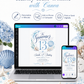 The summer I turned 13 birthday invitation with blue watercolor waves, seashells, starfish, sand dollar, bubbles, seaweed, and elegant coastal details