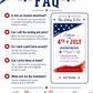 Editable 4th of July backyard BBQ bash invitation Canva template with navy and red brushstroke flag elements, distressed red display lettering, BBQ grill icon, fireworks graphic, and flowing script on a white background