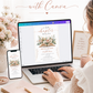 A New Chapter bridal shower invitation featuring an open book surrounded by blush pink and terracotta florals with green foliage.
