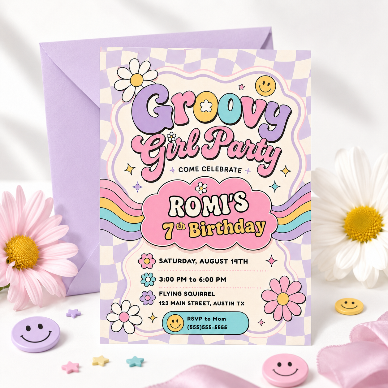 Groovy Girl Retro Birthday Invitation