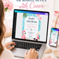 Tropical flamingo baby shower invitation with a flamingo float, beach ball, and heart sunglasses in navy, pink, and aqua