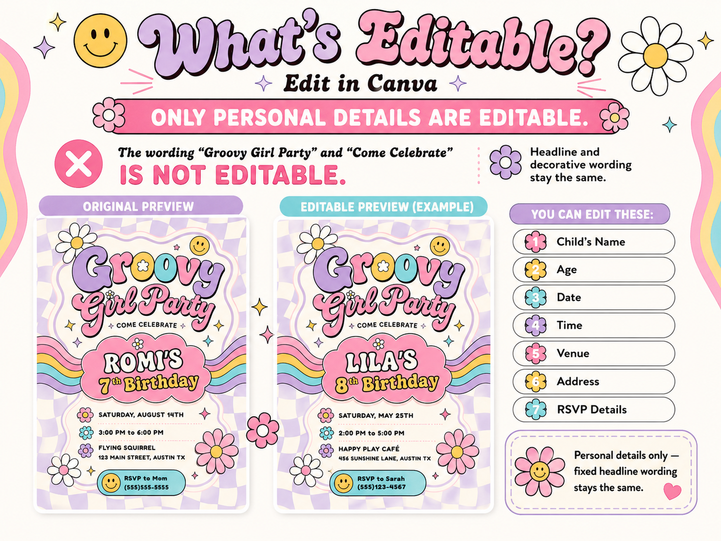 Groovy Girl Retro Birthday Invitation