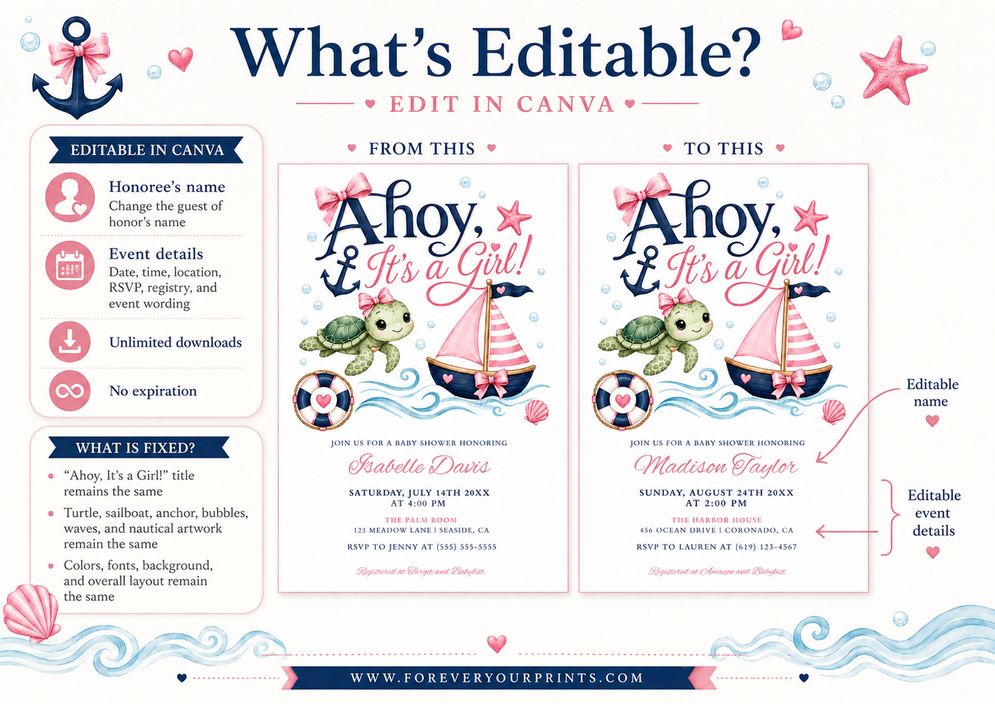 Ahoy It's a Girl Baby Shower Invitation