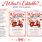 Editable pizza baby shower invitation Canva template with retro Italian pizzeria style, red scooter, pizza boxes, heart shaped pizza, red gingham border, and bold red and navy typography on a cream background