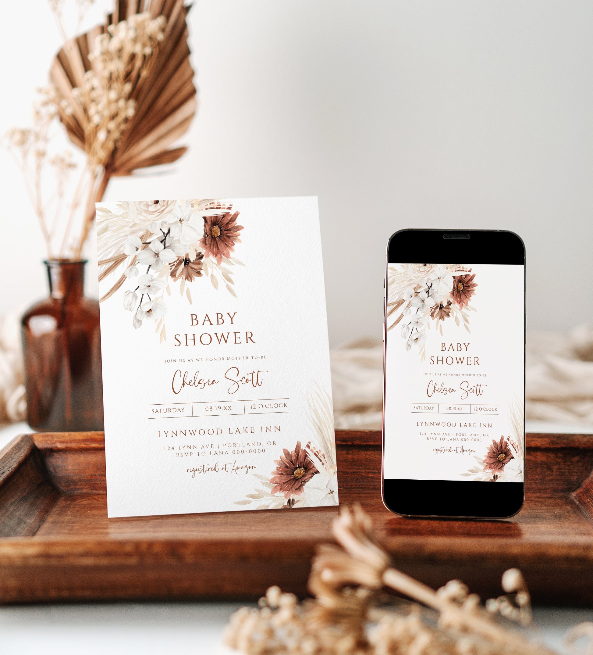 Boho Floral Baby Shower Invite | www.foreveryourprints.com