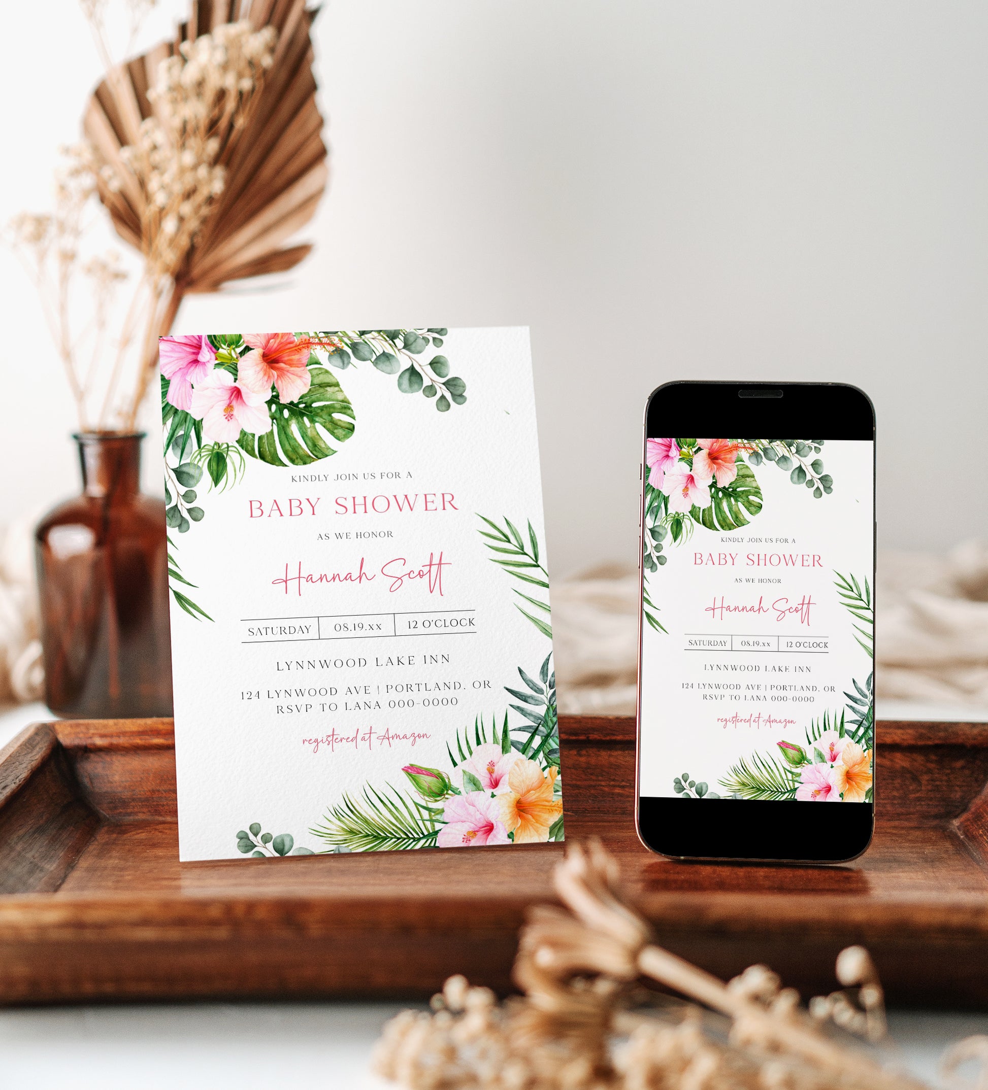 Tropical Baby Girl Shower Invitation | www.foreveryourprints.com