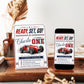 Race car first birthday invitation with red vintage race car, checkered flags, varsity ONE lettering, racing stripes, stars, and bold boys 1st birthday details