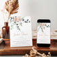 Blush floral and greenery bridal shower invitation template with watercolor roses and eucalyptus botanicals and rose gold calligraphy script, editable in Canva