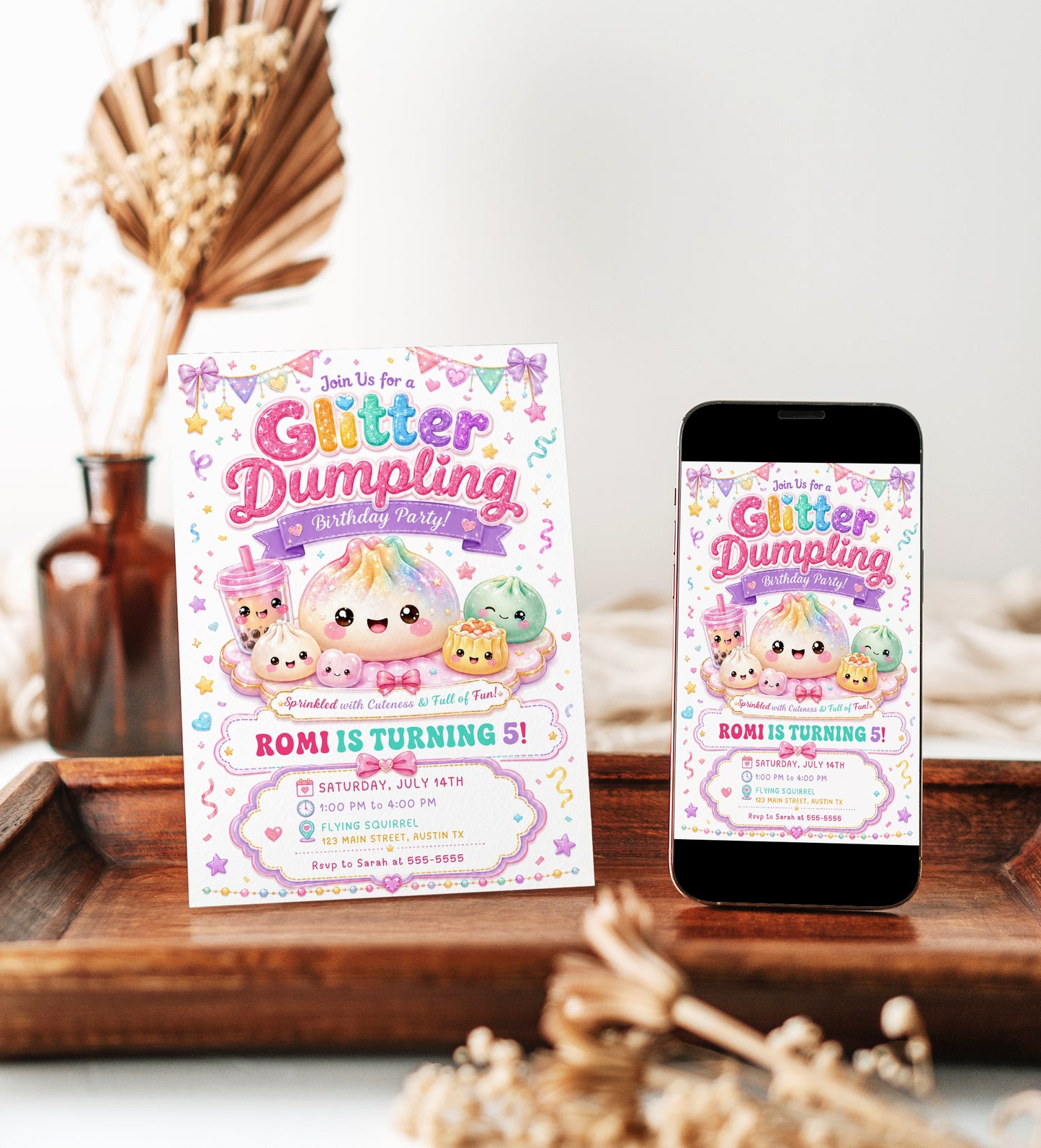 Glitter Dumpling Birthday Invitation