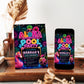 Neon Aloha pool party birthday invitation featuring a glowing pineapple, pink flamingo float, hibiscus flowers, palm trees and colorful tropical lights.