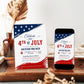 Editable 4th of July backyard BBQ bash invitation Canva template with navy and red brushstroke flag elements, distressed red display lettering, BBQ grill icon, fireworks graphic, and flowing script on a white background