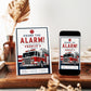 Sound the Alarm firetruck birthday invitation featuring a realistic red ladder fire engine with bold red, white and navy details.
