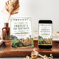 Tractor farm birthday invitation with a green tractor, wagon of farm animals, and blue barn in green and blue