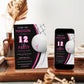 Volleyball girl birthday invitation with a volleyball and net in bold pink, black, and white