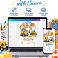 Construction birthday invitation with dump truck, excavator, hard hats, traffic cone, balloons, gifts, and colorful little builder third birthday party details