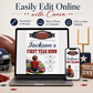 First Year Down first birthday invitation with little football player, stadium field, helmet, football, and red navy sports birthday party details