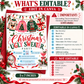 Ugly sweater party invitation with four Christmas sweaters hanging beneath string lights, a reindeer wearing sunglasses, disco ornaments, red bows, and a pink cocktail