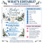 Editable Baby It's Cold Outside baby shower invitation template with snowflakes, pine branches, and blue bows