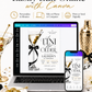 Martini 40th birthday invitation with elegant cocktail glass, olives, black satin bow, gold accents, minimalist white background, and chic milestone party details