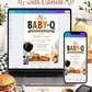 BBQ baby shower invitation with a backyard cookout theme in olive green, mustard, and rust orange