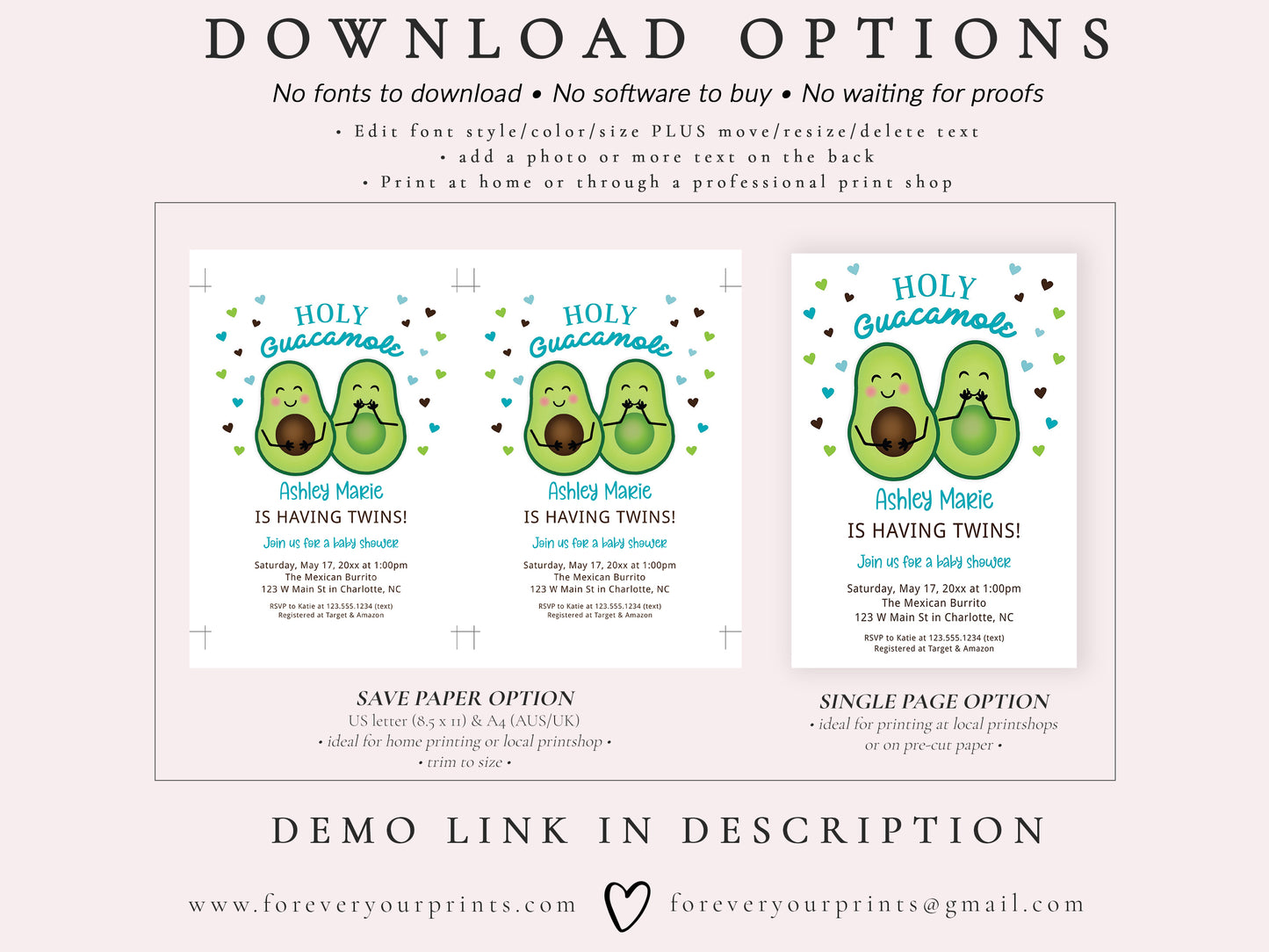 Baby Shower Invitation Holy Guacamole | www.foreveryourprints.com