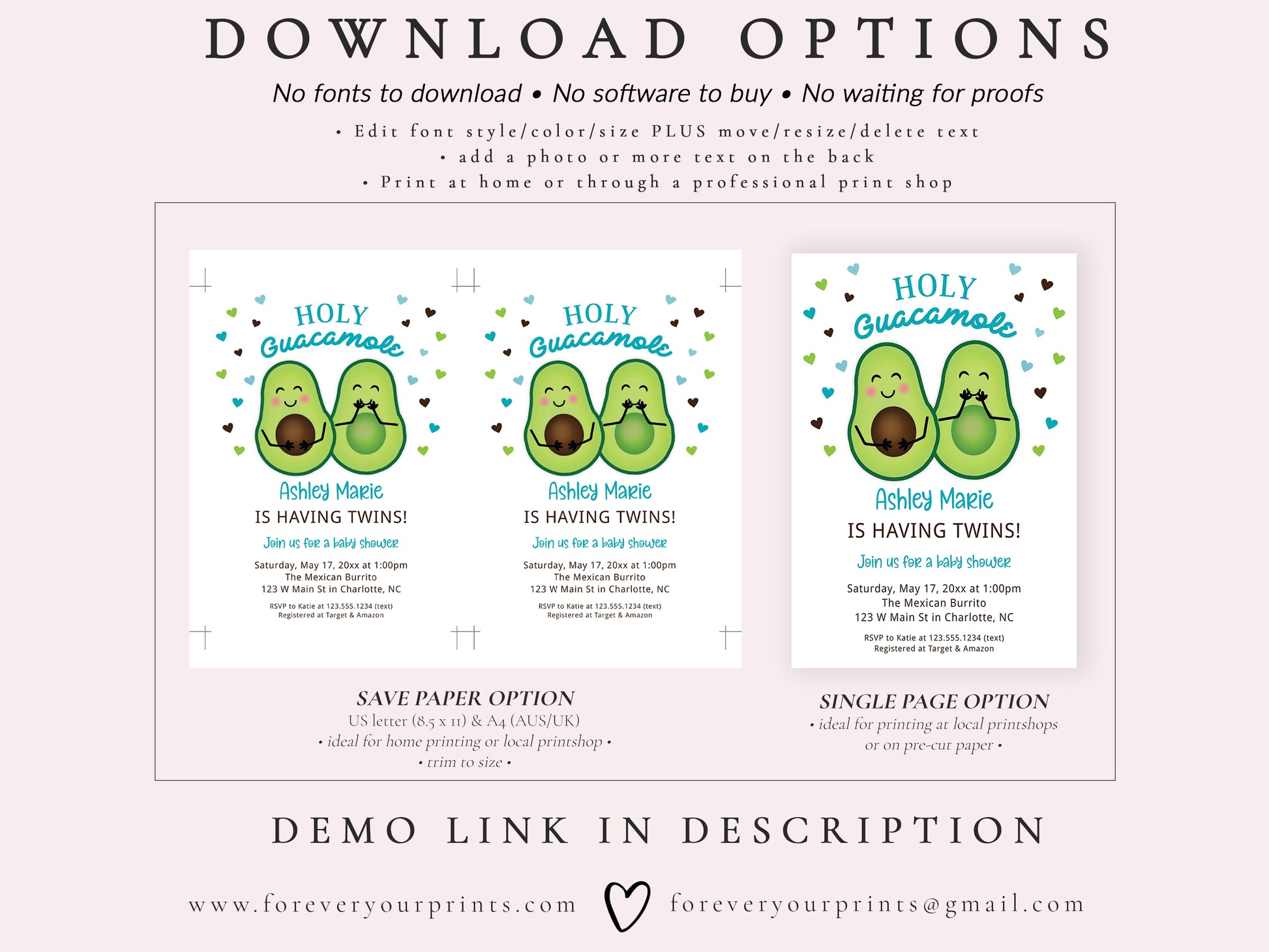 Baby Shower Invitation Holy Guacamole | www.foreveryourprints.com