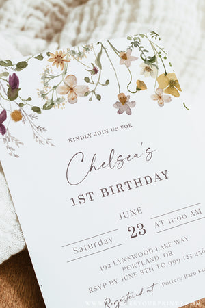 Wildflower 1st Birthday Invitation | www.foreveryourprints.com