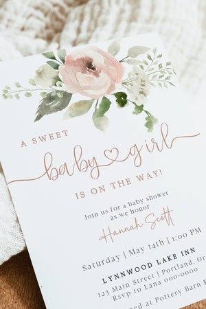 Floral Baby Girl Shower Invitation | www.foreveryourprints.com