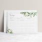 Greenery and white floral recipe card template with watercolor botanical branches and white roses in corner frames, editable in Canva