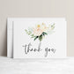 Blush floral folded thank you card template with watercolor roses and peonies in blush pink and cream with sage greenery, editable in Canva