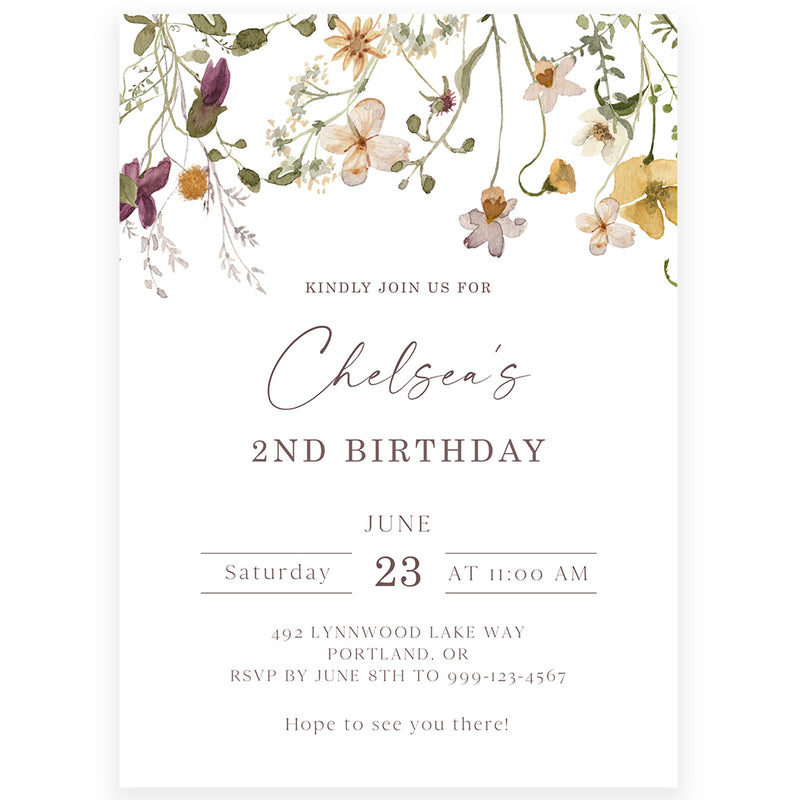 Wildflower 2nd Birthday Invitation | www.foreveryourprints.com