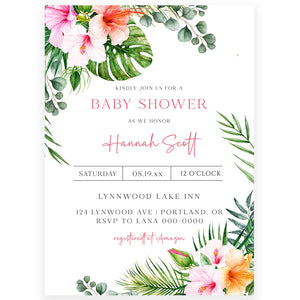Tropical Baby Girl Shower Invitation | www.foreveryourprints.com