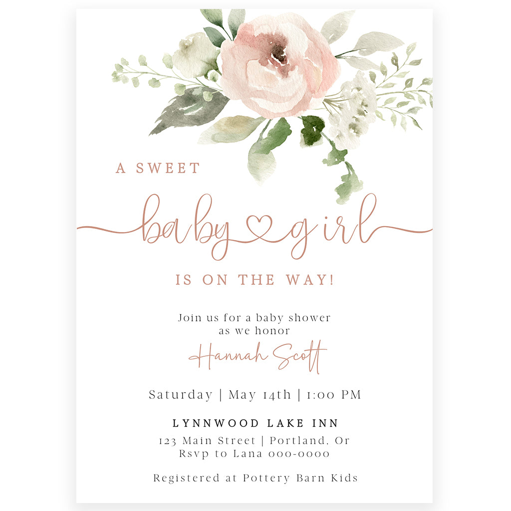 Floral Baby Girl Shower Invitation | www.foreveryourprints.com