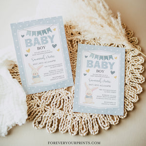 Bunny Baby Boy Shower Invitation | www.foreveryourprints.com