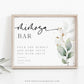 Eucalyptus and gold mimosa bar sign template with watercolor botanical branch and calligraphy script, editable in Canva