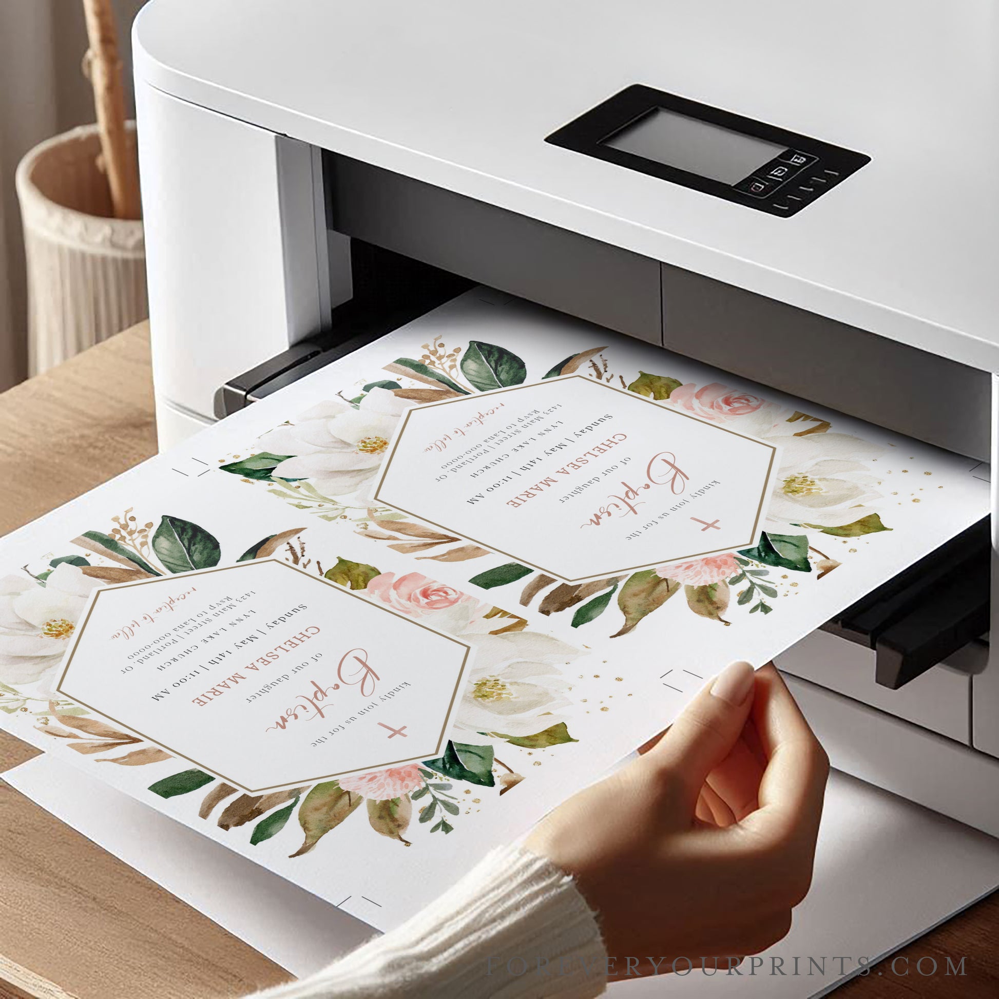 Floral Baptism Invitation | www.foreveryourprints.com