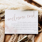 Editable enclosure card template with elegant script lettering in blush pink and white
