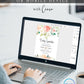 Editable peach floral baby sprinkle invitation template with watercolor roses and peonies in blush, peach, and cream, customizable in Canva